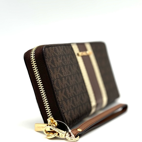 Michael Kors Large Continental Wallet Wristlet Brown Multi - Picture 4 of 9